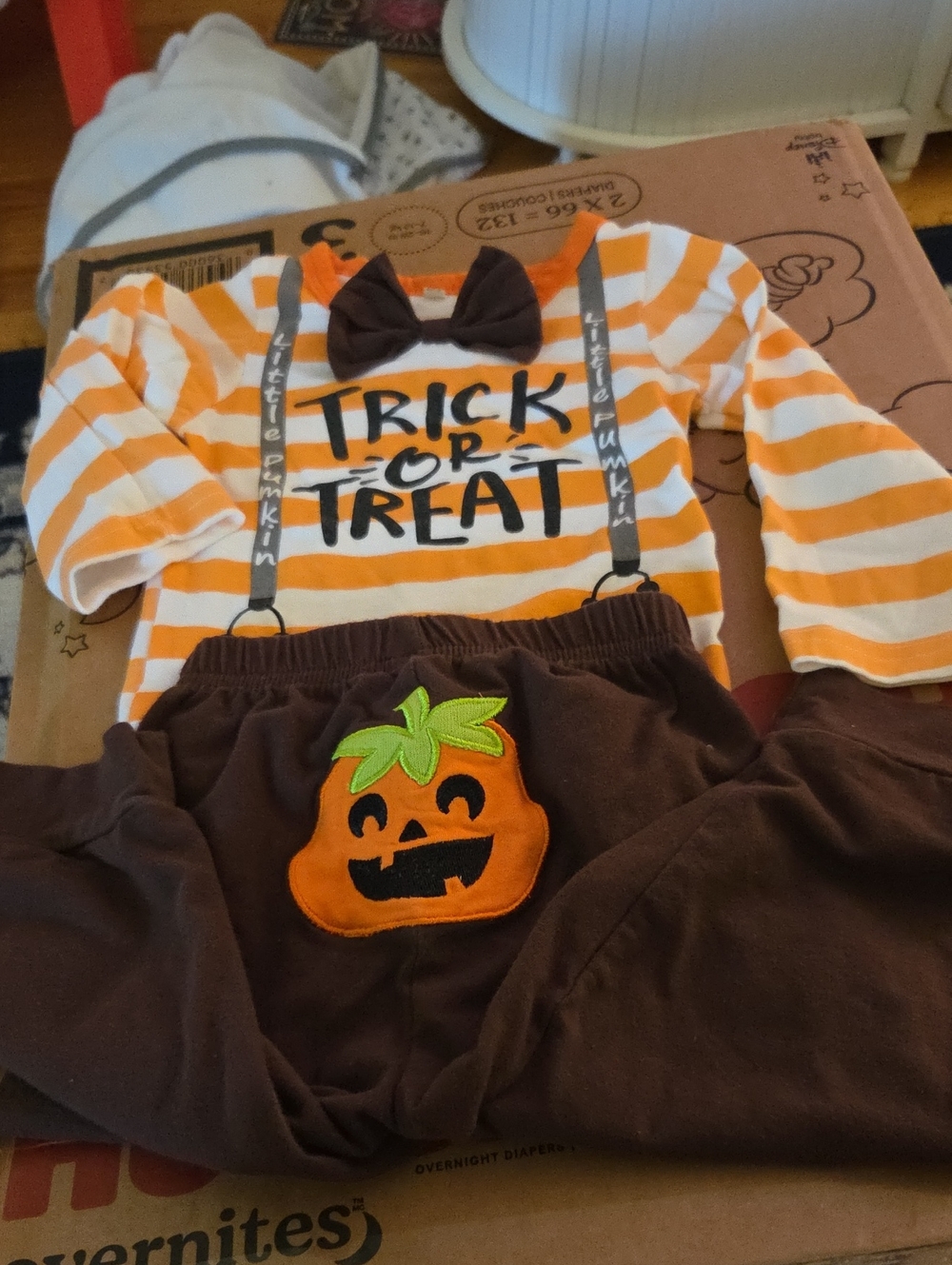 Baby Halloween Orange & Brown 'Trick or Treat' Pumpkin Costume Set